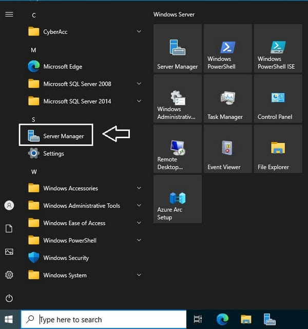انتخاب Server Manager