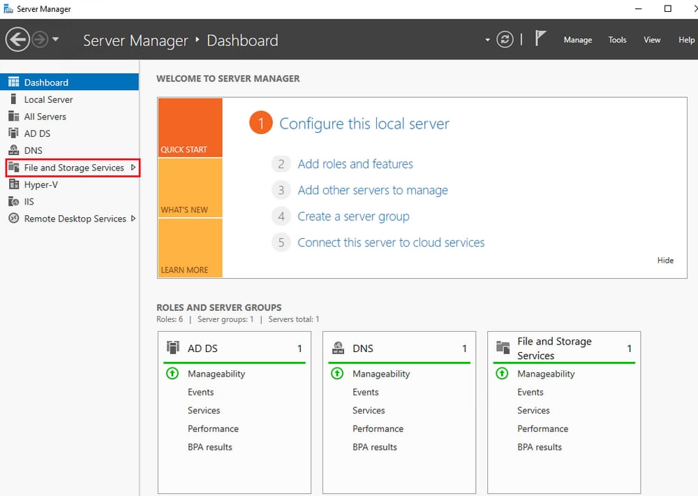 استفاده از Server Manager برای راه اندازی فایل سرور در ویندوز